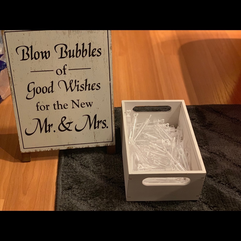 Wooden wedding sign with bubbles!